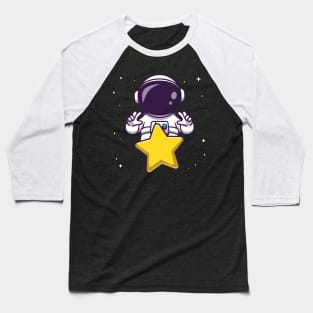 Cute Astronaut With Star In Space Cartoon Baseball T-Shirt